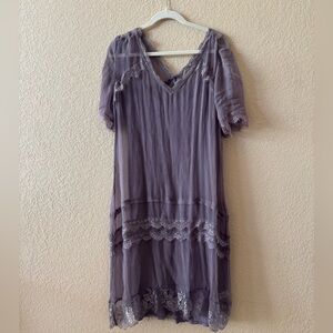 Sundance Plum Sheer and Lace Trim Dress, Size 12